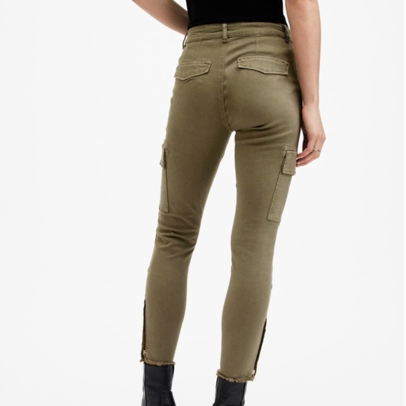 NEW AllSaints DURAN SKINNY DENIM CARGO JEANS, Olive Green, Size 27 (=US 6) - Picture 4 of 9